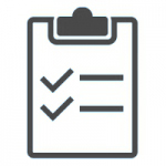 Icon of a checklist on a clipboard, perfect for representing maintenance lists, service checks, and task overviews in the HOBART service context.